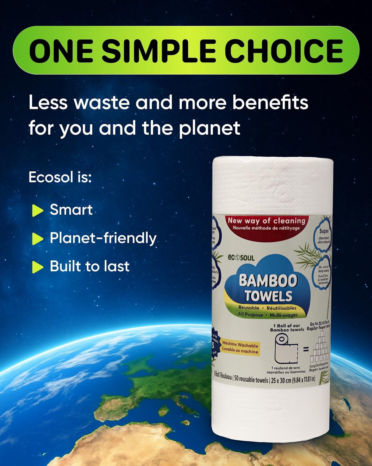 Eco Soul Reusable Washable Bamboo Towels Gift Box