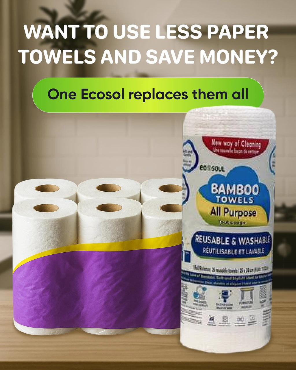 Eco Soul Reusable Washable Bamboo Towels Gift Box
