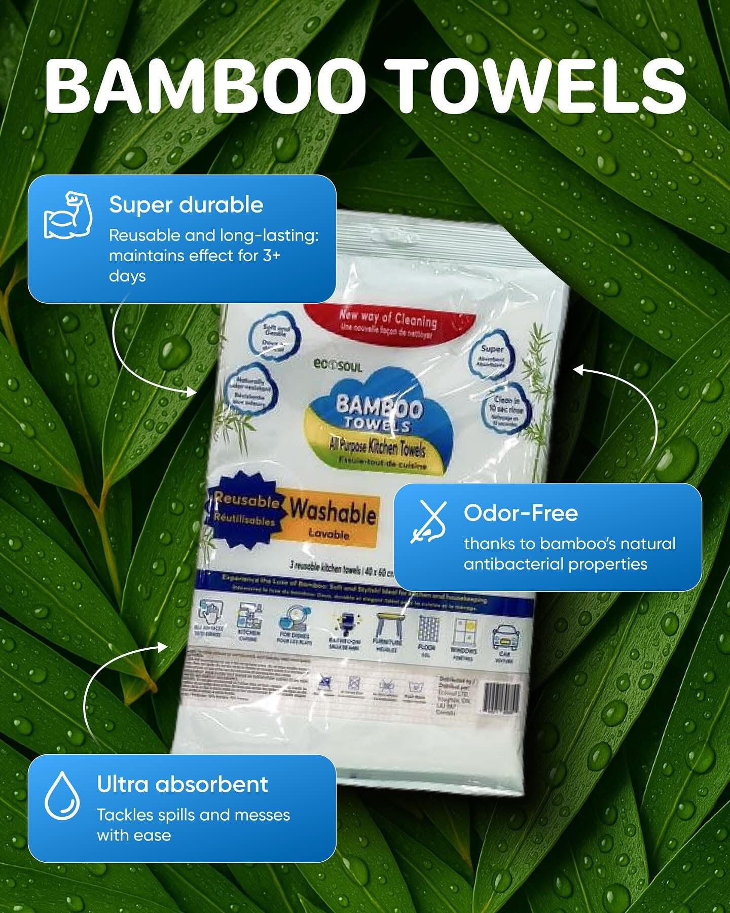 Eco Soul Reusable Washable Bamboo Towels Gift Box